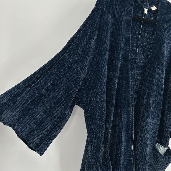 ANTHROPOLOGIE Moth Blue Chenille Oversized Wide Sleeve Cardigan Sweater Large - Picture 8 of 10